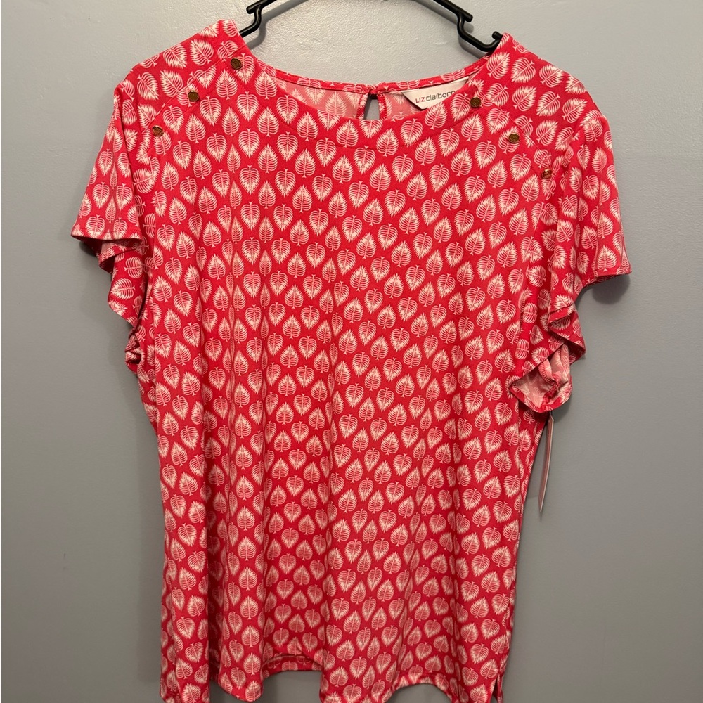 NWT Liz Claiborne Pink Leaf Button Blouse Size Petite XXL